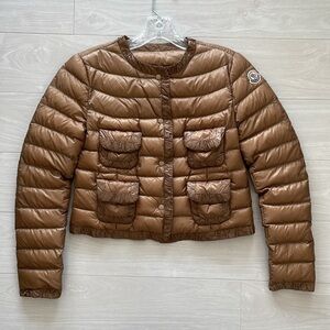 Moncler Tan Cropped Down Jacket
